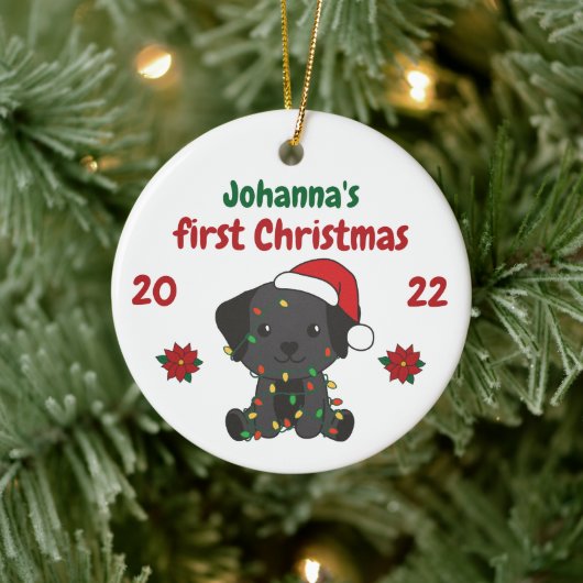 Labrador kerstbaby's, eerste kerstdag keramisch ornament (Boom)