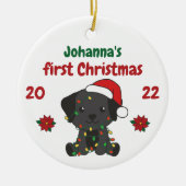 Labrador kerstbaby's, eerste kerstdag keramisch ornament (Voorkant)
