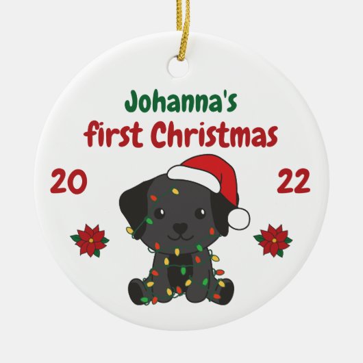 Labrador kerstbaby's, eerste kerstdag keramisch ornament (Voorkant)