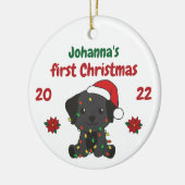 Labrador kerstbaby's, eerste kerstdag keramisch ornament (Links)