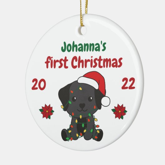 Labrador kerstbaby's, eerste kerstdag keramisch ornament (Links)