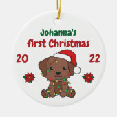 Labrador kerstbaby's, eerste kerstdag keramisch ornament (Voorkant)