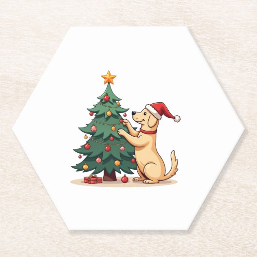 Labrador Kerstboom Helper hond Kartonnen Onderzetters (Voorkant)