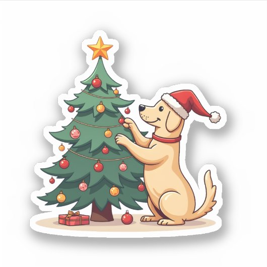 Labrador Kerstboom Helper Sticker (Voorkant)