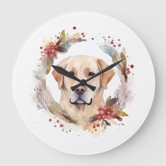 Labrador Kerstkrans Feestelijke Pup Grote Klok (Voorkant)