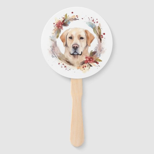 Labrador Kerstkrans Feestelijke Pup Handwaaier (Achterkant)