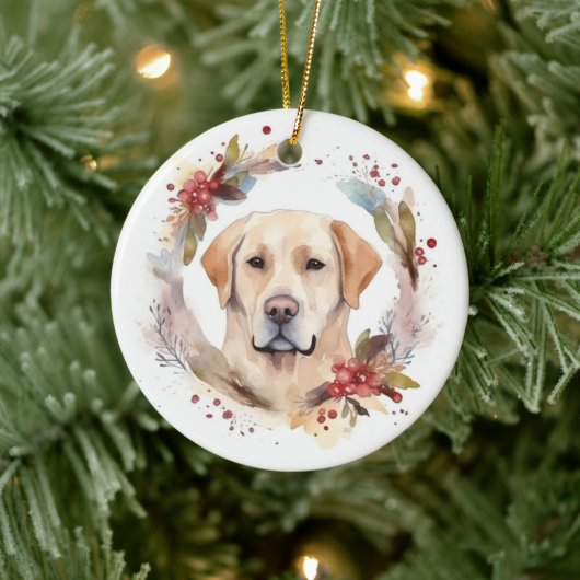 Labrador Kerstkrans Feestelijke Pup Keramisch Ornament (Boom)