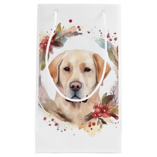 Labrador Kerstkrans Feestelijke Pup Klein Cadeauzakje (Voorkant)