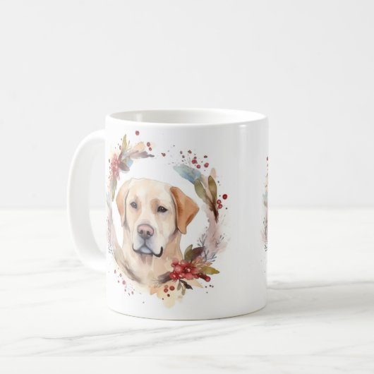 Labrador Kerstkrans Feestelijke Pup Koffiemok (Voorkant links)
