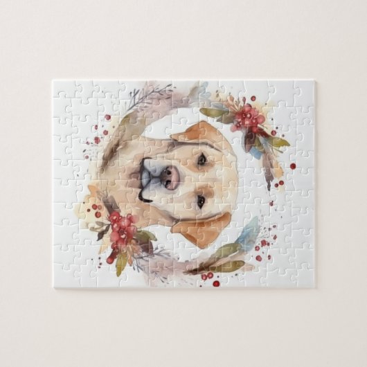 Labrador Kerstkrans Feestelijke Pup Legpuzzel (Horizontaal)