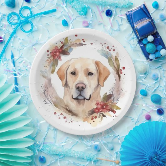Labrador Kerstkrans Feestelijke Pup Papieren Bordje (Feest)