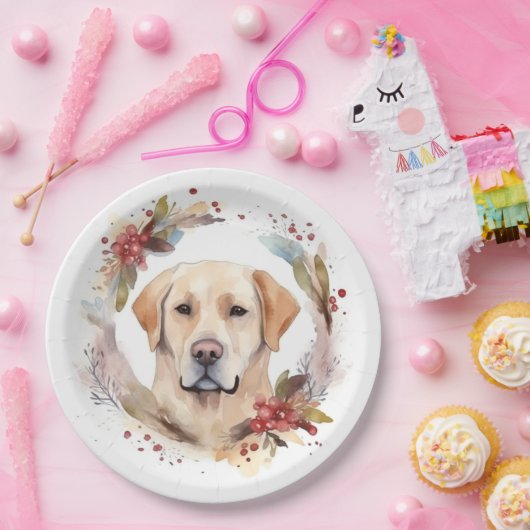 Labrador Kerstkrans Feestelijke Pup Papieren Bordje (Feest)