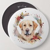 Labrador Kerstkrans Feestelijke Pup Ronde Button 6,0 Cm (Voorkant /achterkant)