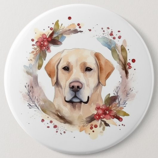 Labrador Kerstkrans Feestelijke Pup Ronde Button 6,0 Cm (Voorkant)