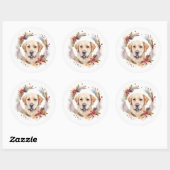 Labrador Kerstkrans Feestelijke Pup Ronde Sticker (Vel)