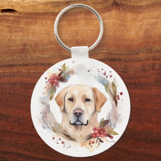 Labrador Kerstkrans Feestelijke Pup Sleutelhanger (Voorkant)