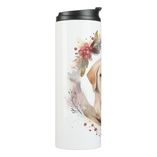 Labrador Kerstkrans Feestelijke Pup Thermosbeker (Gedraaid links)