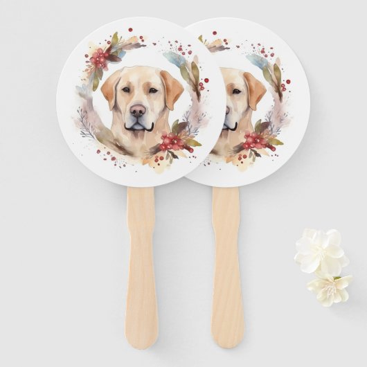 Labrador Kerstkrans Festieve Pup Handwaaier (Voorkant en achterkant)