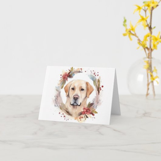 Labrador Kerstkrans Festieve Pup Kaart (Gele Bloem)