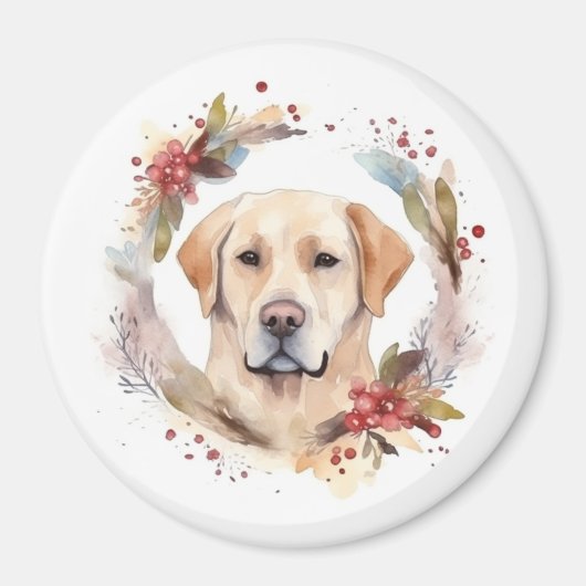 Labrador Kerstkrans Festieve Pup Magneet (Voorkant)