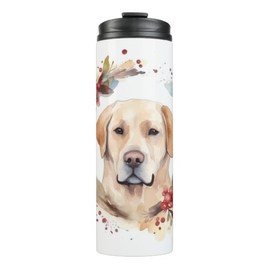Labrador Kerstkrans Festieve Pup Thermosbeker (Voorkant)