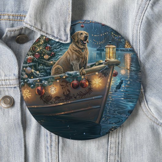 Labrador Kerstmis Feestelijke Reis Ronde Button 6,0 Cm (In situ)