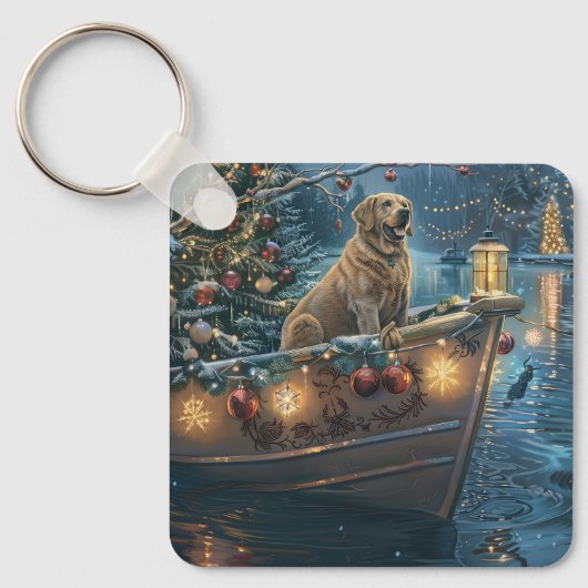 Labrador Kerstmis Feestelijke Reis Sleutelhanger (Voorkant)