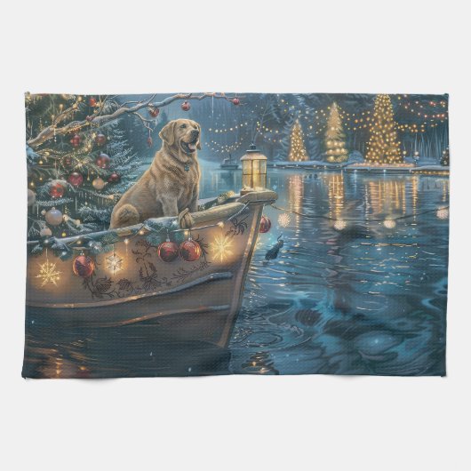 Labrador Kerstmis Festivale Reis Theedoek (Horizontaal)