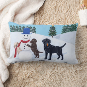 Labrador Kerstmis met Sneeuwman Kussen