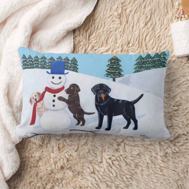 Labrador Kerstmis met Sneeuwman Kussen (Deken)