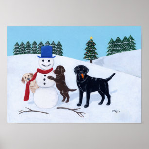 Labrador Kerstmis met Snowman Artwork Poster