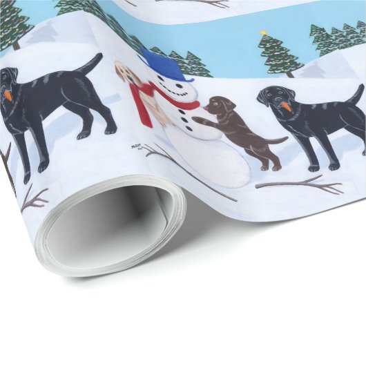 Labrador Kerstmis met Snowman Cadeaupapier (Rol Hoek)