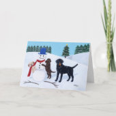 Labrador Kerstmis met Snowman Feestdagen Kaart (Voorkant)