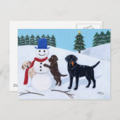 Labrador Kerstmis met Snowman Feestdagenkaart (Voorkant / Achterkant)