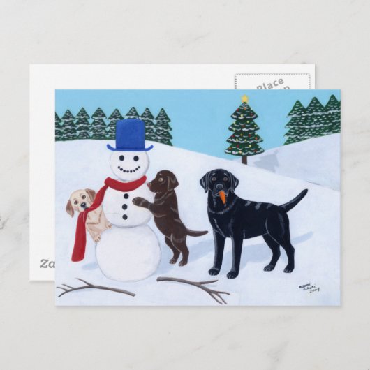 Labrador Kerstmis met Snowman Feestdagenkaart (Voorkant / Achterkant)