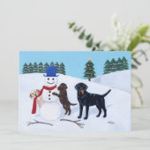 Labrador Kerstmis met Snowman Kaart (Staand voorkant)