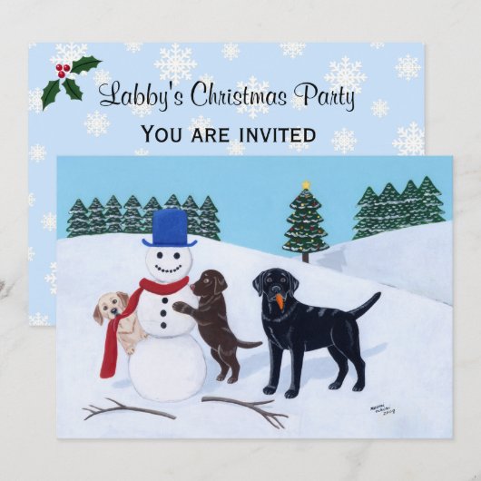 Labrador Kerstmis met Snowman Kaart (Voorkant / Achterkant)