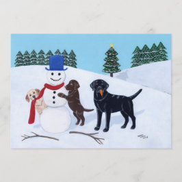Labrador Kerstmis met Snowman Kaart