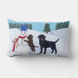Labrador Kerstmis met Snowman Kussen