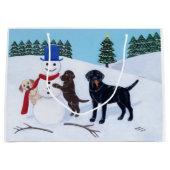 Labrador Kerstmis met Snowman Large Cadeautasje (Voorkant)