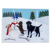Labrador Kerstmis met Snowman Large Cadeautasje (Achterkant)