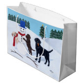 Labrador Kerstmis met Snowman Large Cadeautasje (Achterkant Gekanteld)