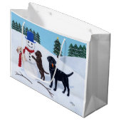 Labrador Kerstmis met Snowman Large Cadeautasje (Voorkant Gekanteld)