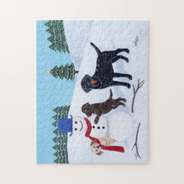 Labrador Kerstmis met Snowman Legpuzzel