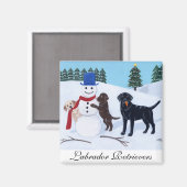 Labrador Kerstmis met Snowman Magneet (Voorkant / Achterkant)