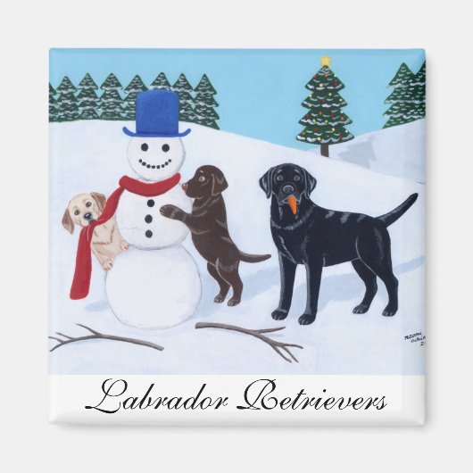 Labrador Kerstmis met Snowman Magneet (Voorkant)