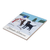 Labrador Kerstmis met Snowman Painting Tegeltje (Zijkant)