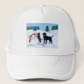 Labrador Kerstmis met Snowman Trucker Pet (Voorkant)