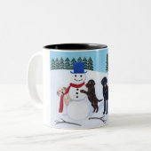 Labrador Kerstmis met Snowman Tweekleurige Koffiemok (Voorkant links)