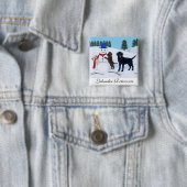 Labrador Kerstmis met Snowman Vierkante Button 5,1 Cm (In situ)